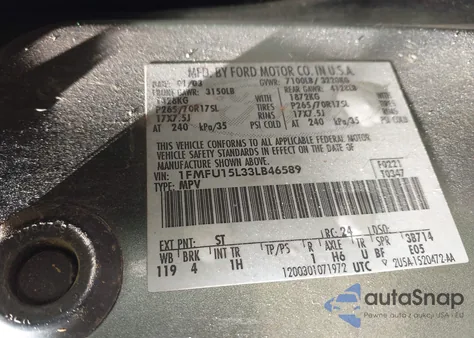 2003 Ford Expedition Xlt from USA, damaged, VIN 1FMFU15L33LB46589